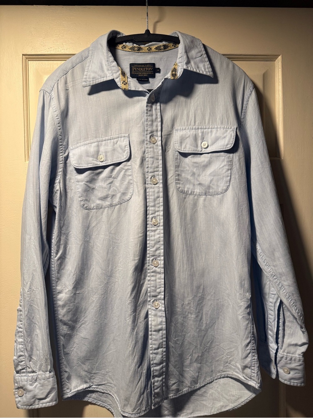 Pendleton Men’s M Cotton Cashmere Button Down Shirt Light Blue